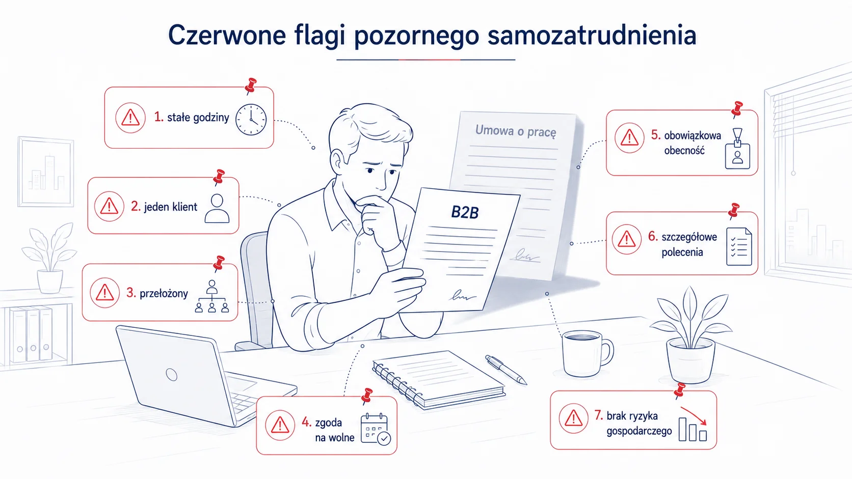 Czerwone flagi wskazujące na stosunek pracy