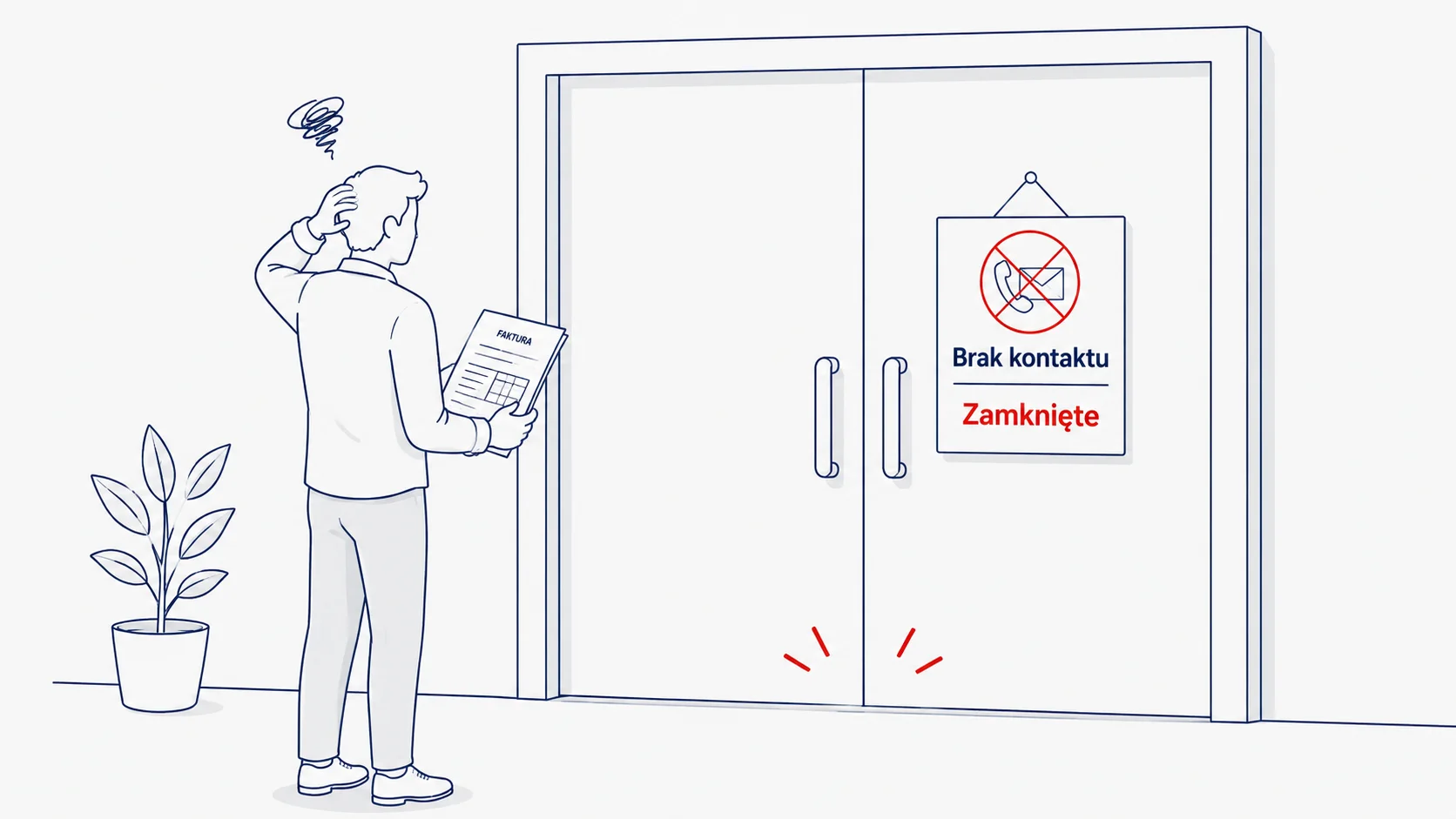 Wierzyciel z niezapłaconą fakturą przed zamkniętą siedzibą dłużnika – brak kontaktu i nieaktualny adres firmy